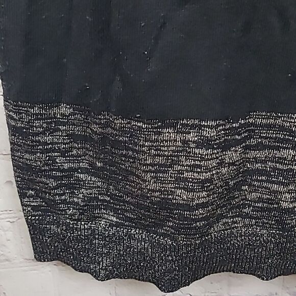 Ann Taylor Petite Wool Blend V-Neck Sweater Dress Black Gold Shimmer Winter Knit - Picture 7 of 12